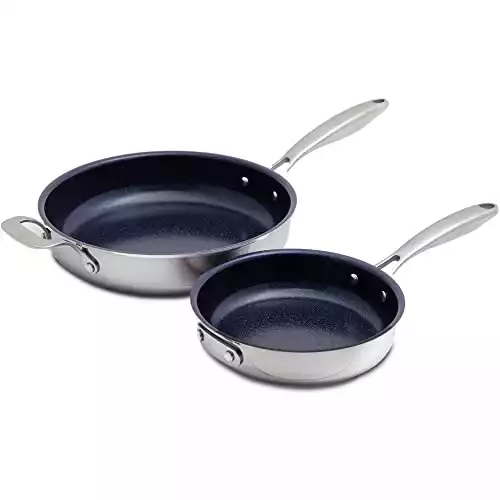 Nuwave Pro-Smart 12” & 8” SS Fry Pan Set, Healthy Duralon Blue Non-Stick Ceramic Coating, Heavy-Duty Tri-Ply Construction, Ergonomic Stay-Cool Handles, Induction-Ready & Works on All Cookt...