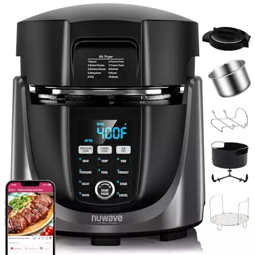 Nuwave Duet Air Fryer and Electric Pressure Cooker Combo with 2 Switchable Lids, 300 FoolProof One-Touch Presets, Crisp&Tender Tech, 6QT Heavy-duty Stainless Steel Pot, 15+ Safety Features, Max 10...