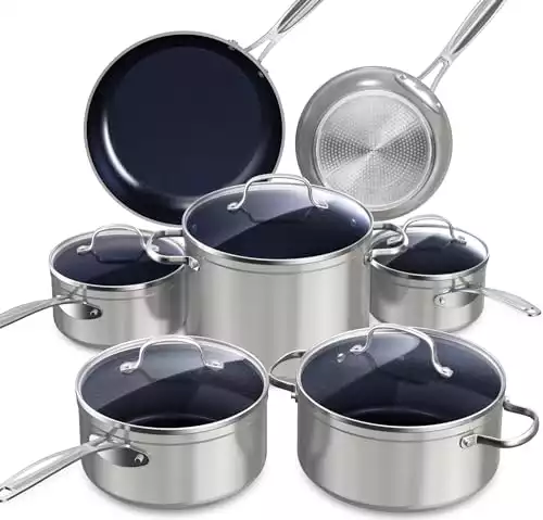 Nuwave Healthy Duralon Blue Ceramic Nonstick Cookware Set, Diamond Infused Scratch-Resistant, PFAS Free, Dishwasher & Oven Safe, Induction Ready & Evenly Heats, Tempered Glass Lids & Stay-...